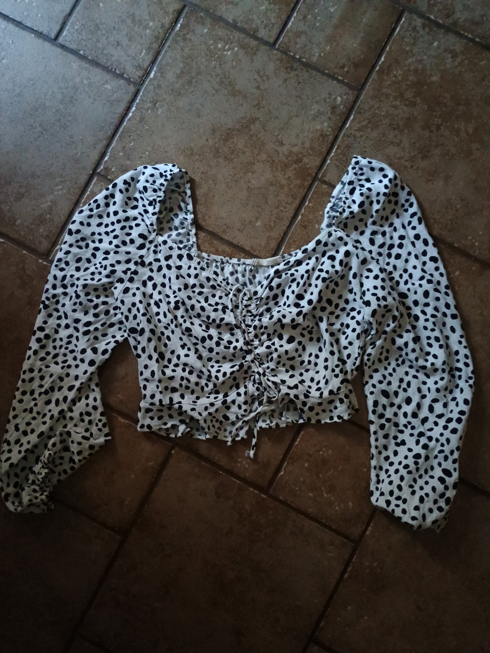 Altar'd State Black & White Polka Dot Ruched Crop Top
